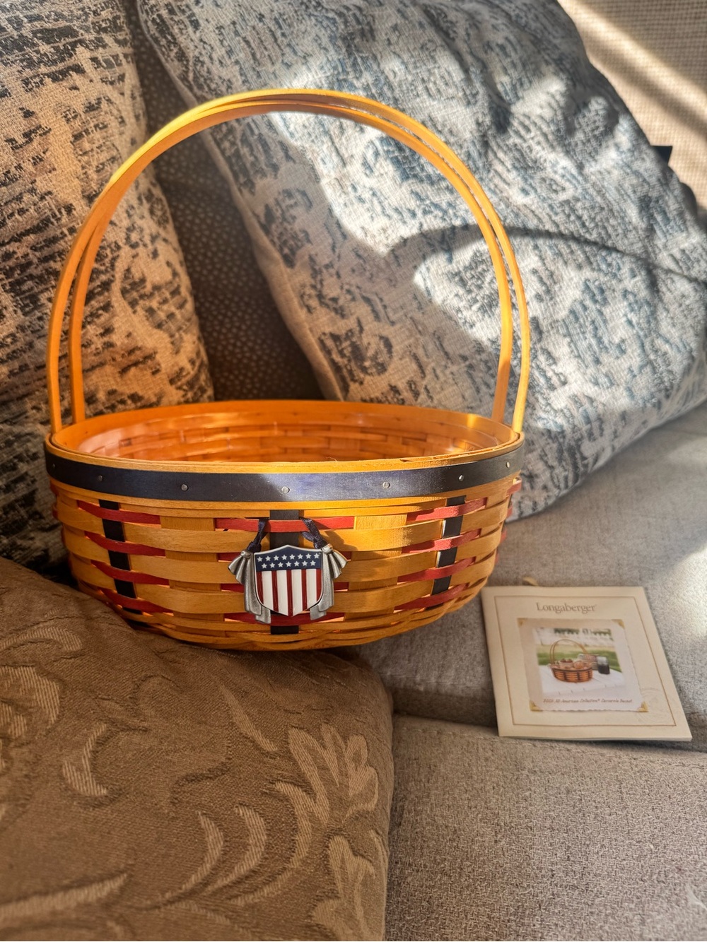 Longaberger Woven Patriotic Handle Basket with Shield Emblem